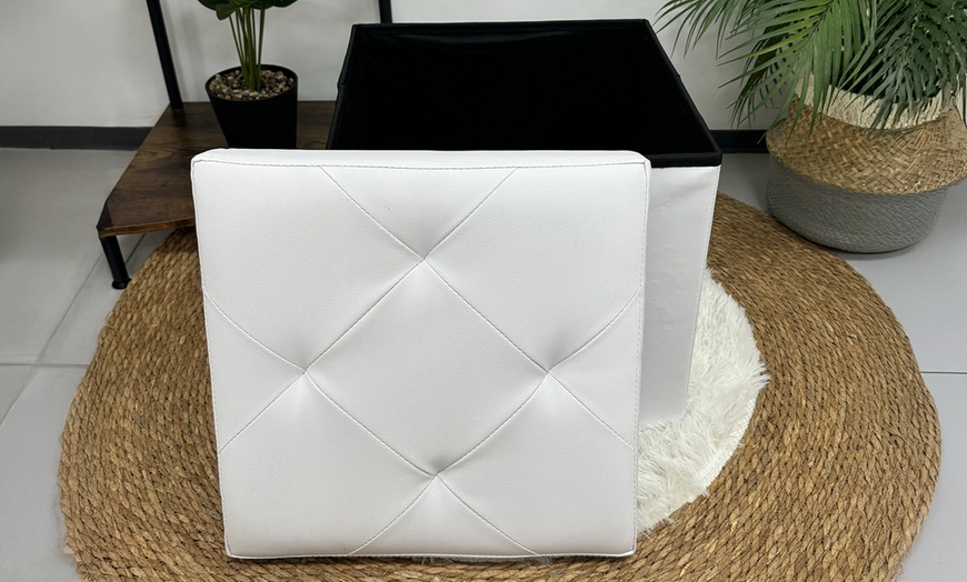 Image 3: Pouf carré en simili cuir avec espace de rangement