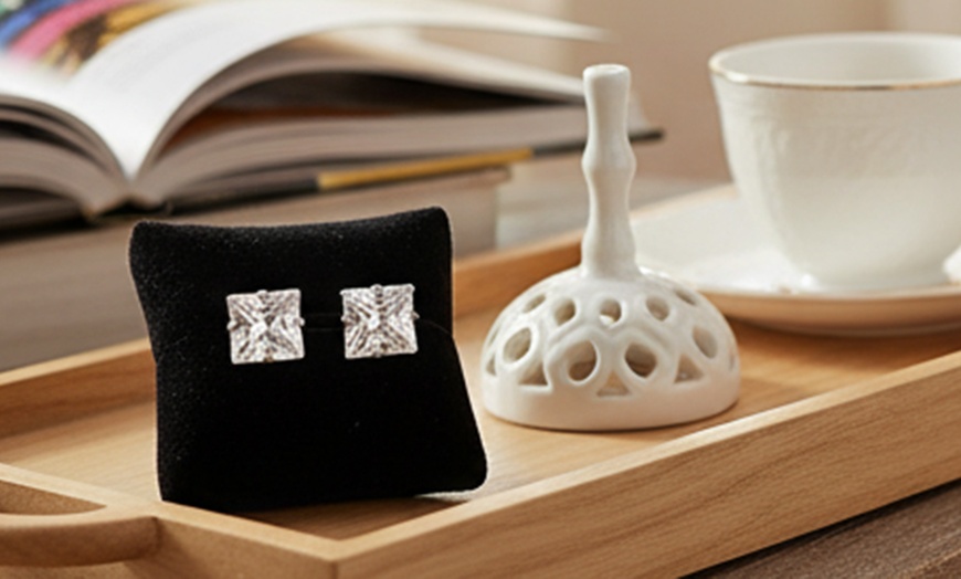 Image 1: Paris Jewelry 925 Sterling Silver 5mm Square Cubic Zirconia Stud Earrings