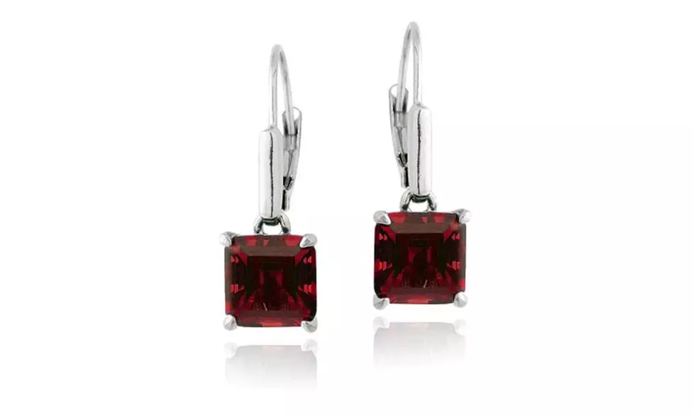 Sterling Silver 5.5ct Created Ruby Square Leverback Earrings