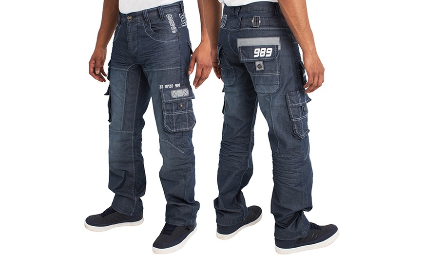 Image 3: Enzo Men's Cargo Combat Jeans