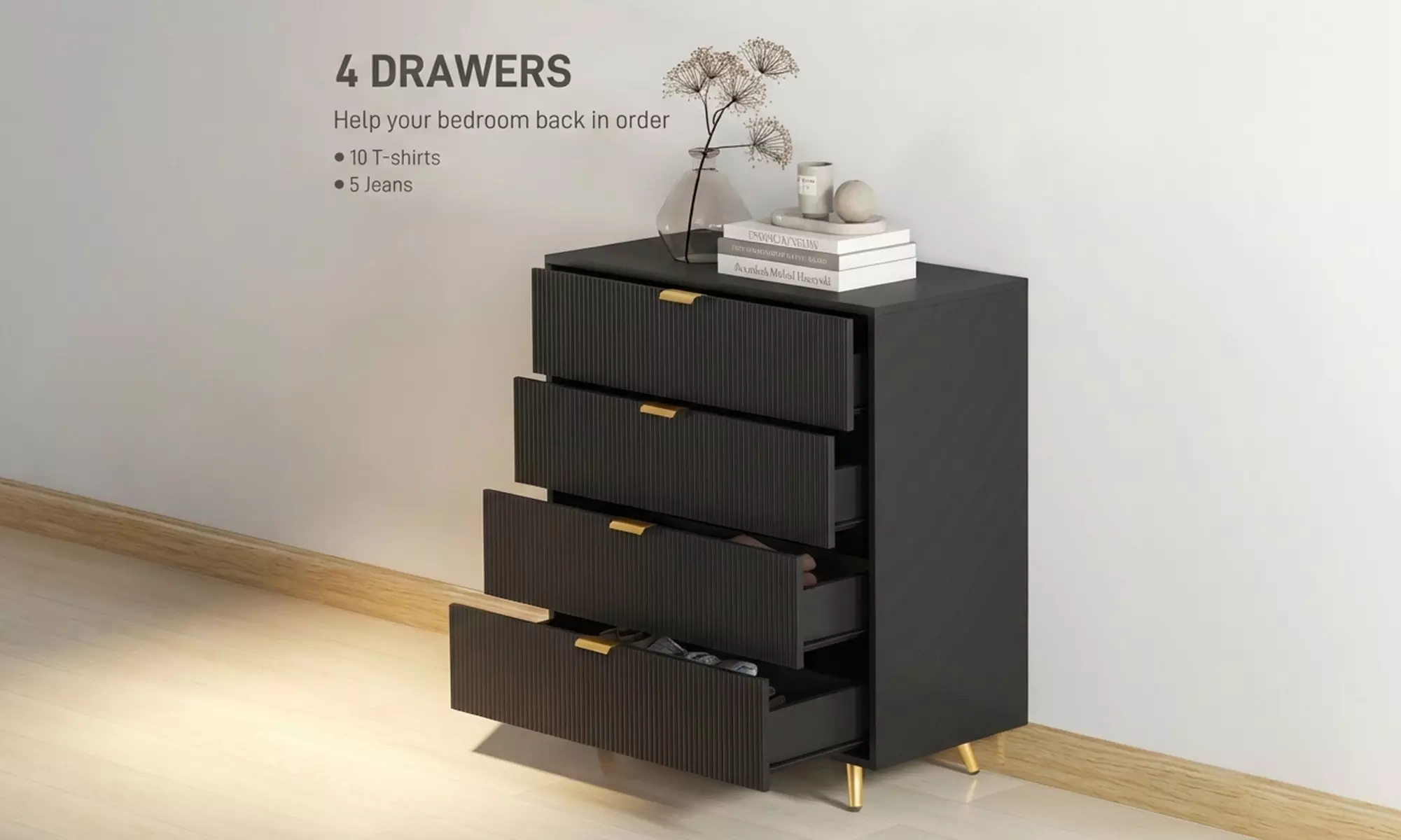 HOMCOM 4-Drawer Chest Collection – Modern Storage with Gold Accents