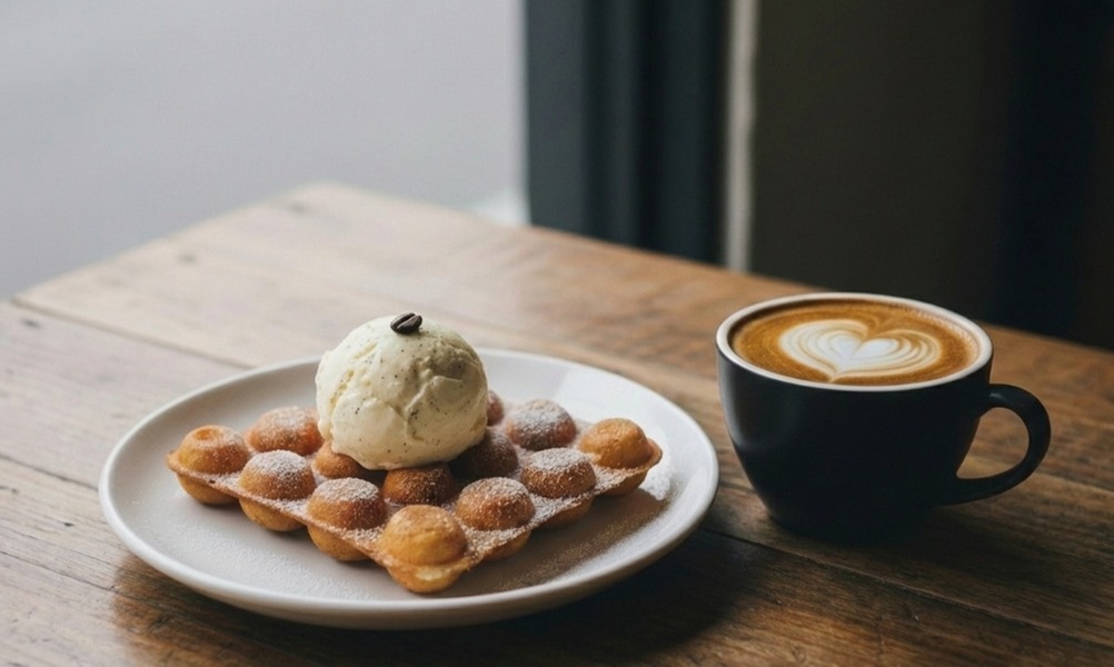 Bubble Waffle mit Eiskugel und Kaffee für 1, 2 oder 4 Personen