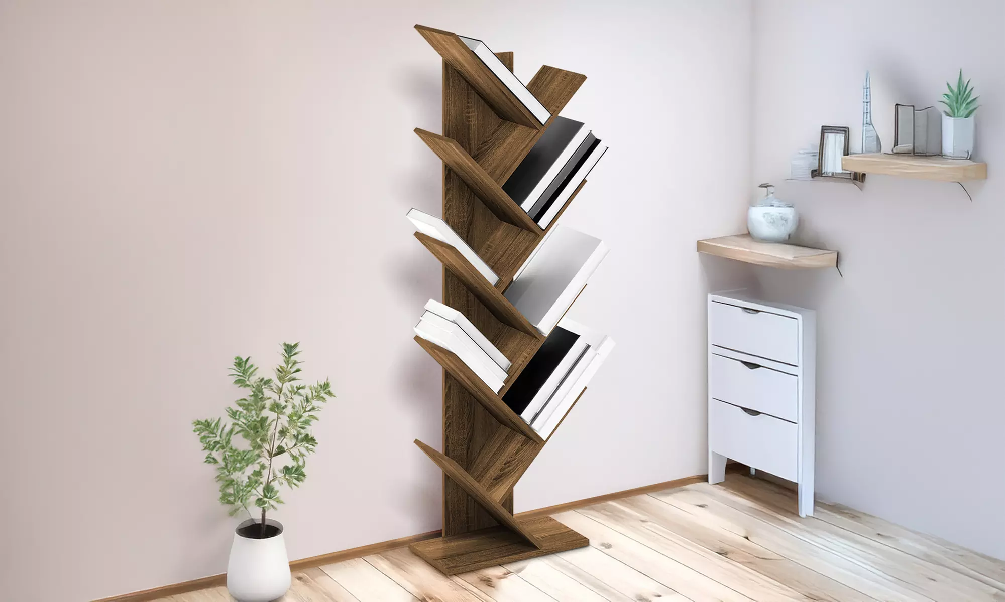 Estantería con forma inspirada en ramas de árbol y 8 repisas