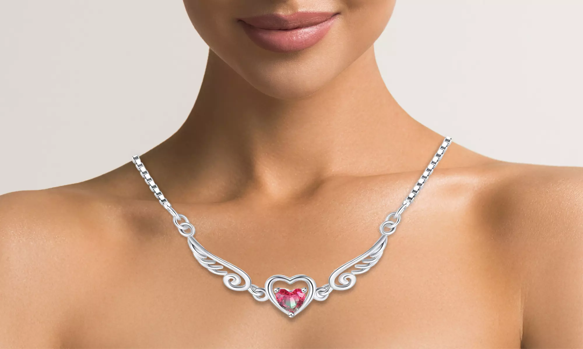 Watermelon Tourmaline Guardian Angel Necklace