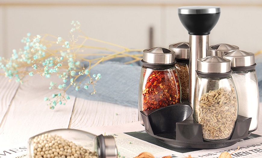 Image 2: 6er-Set Gewürzgläser mit Edelstahl-Deckel und drehbarem Ständer