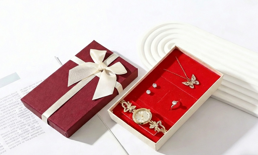 Image 6: Gold Tone Watch and Jewellery Gift Set with Necklace Earrings and Ring