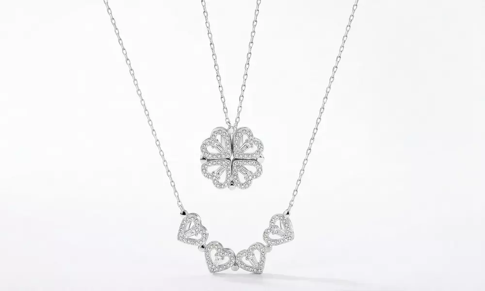 2er-Set Halsketten mit Anhängern im Kleeblatt-Herz-Design
