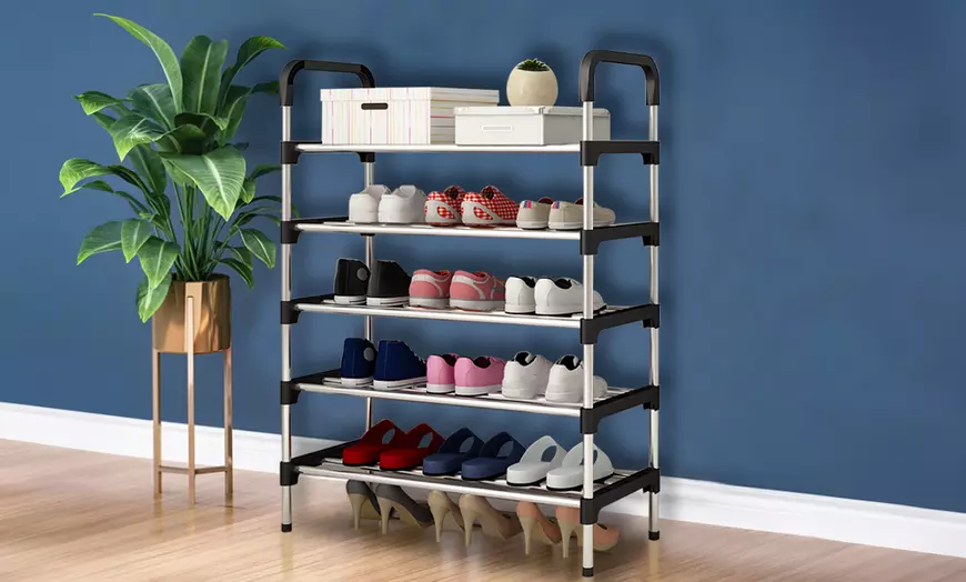 Image 6: Lightweight Multi-Tiered Stackable Mental Shoe Organiser for Entryway