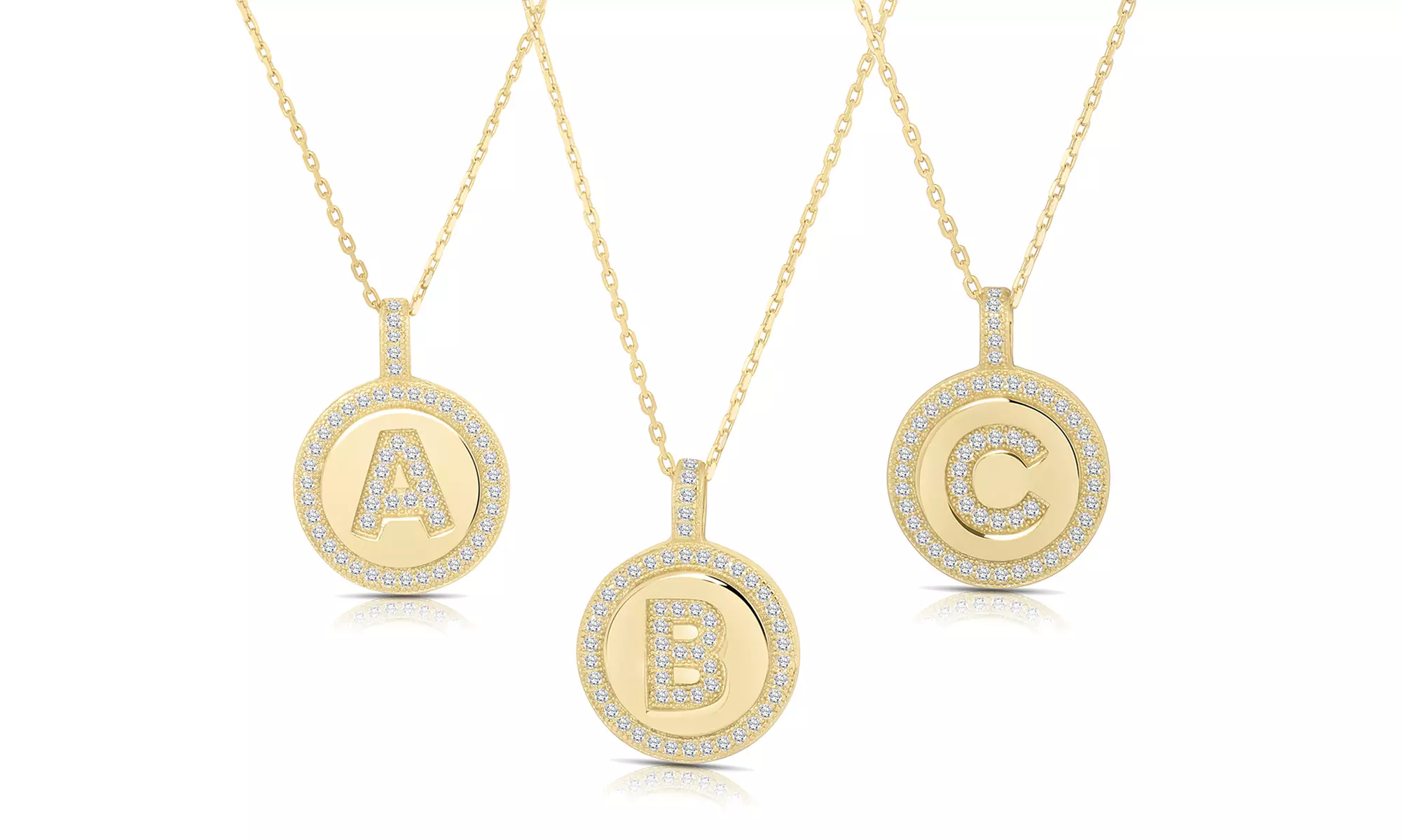 Crystal Round Disc Initial Pendant Necklace in 14K Gold Plating - Primary Image