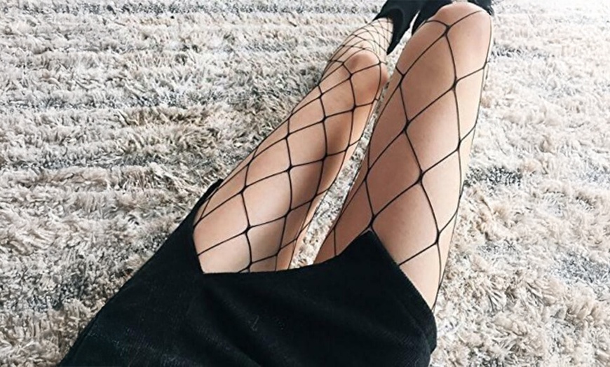 Image 5: 4 Packs Magik Women Fishnet Stocking Cross Seamless Nylon Mesh Tights Pantyhose