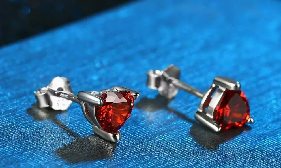 925 Sterling Silver 5MM Red Heart Cut Stud Earrings