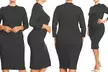 Women's Plus Size Mock Neck 3/4 Sleeves Casual Solid Bodycon Casual Mid Dress - Second Medium