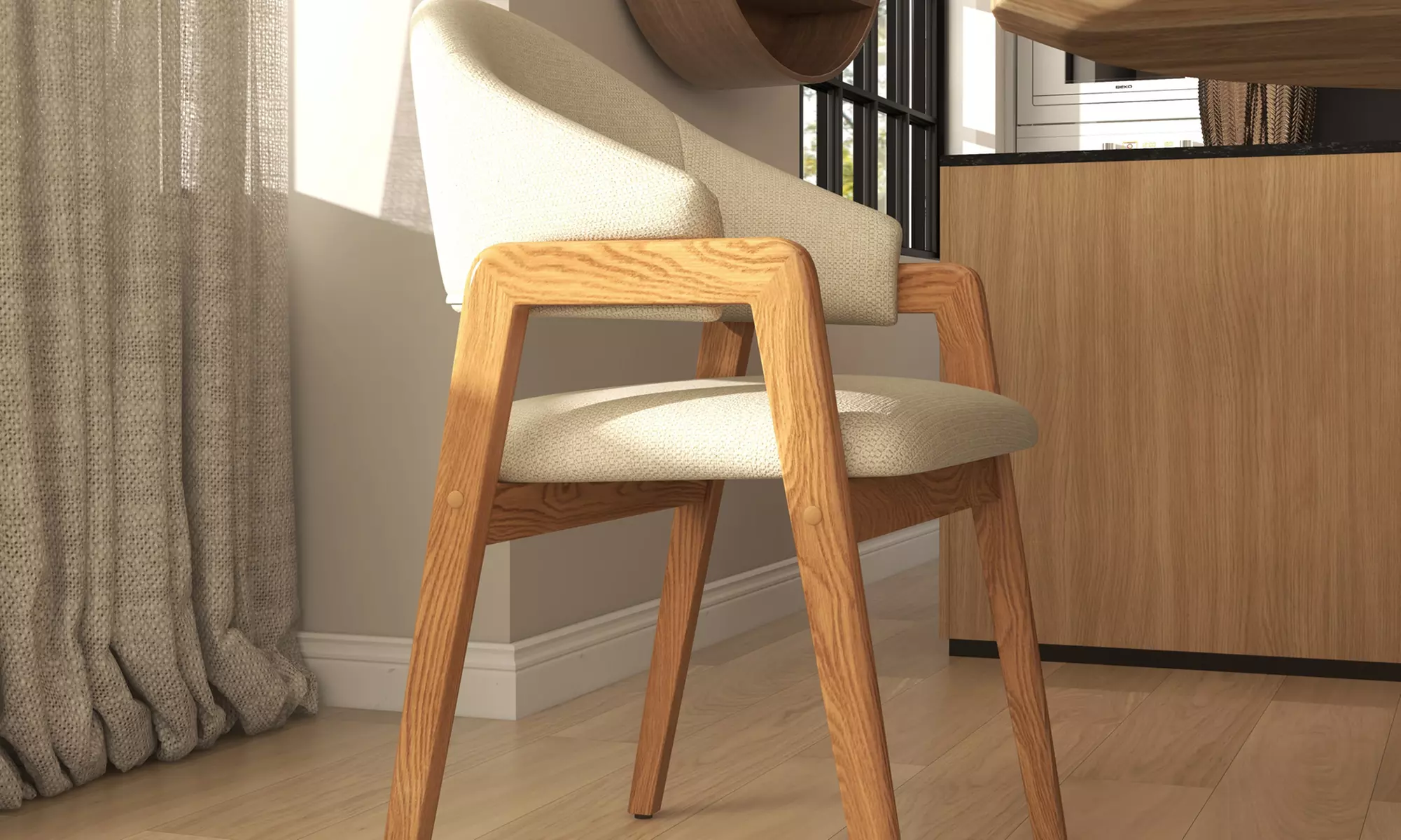 Sillas de comedor tapizadas con patas de madera Woolden, de Doosense