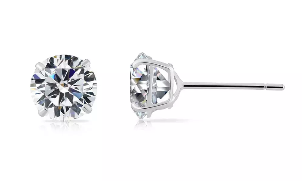Paris jewelry 14k White Gold CZ Studs Earrings