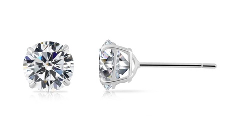 Paris jewelry 14k White Gold CZ Studs Earrings