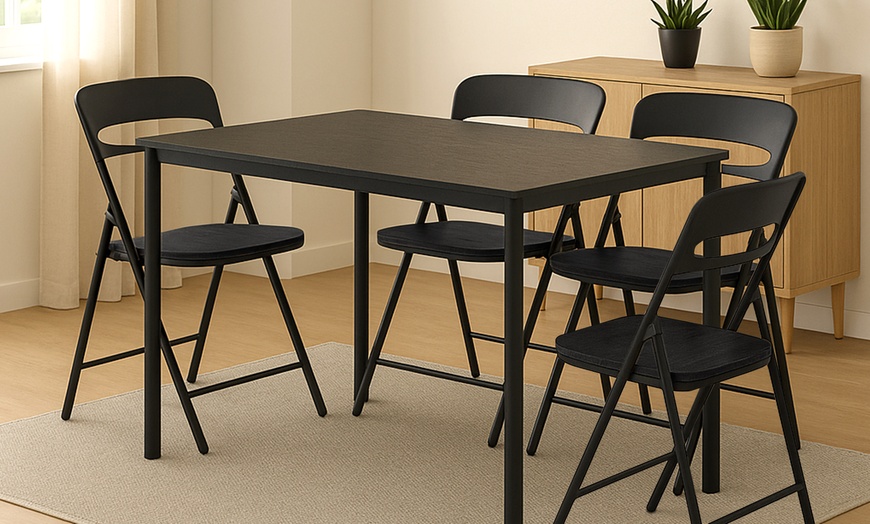 Image 8: Juego de 4 sillas plegables de metal con asiento de madera