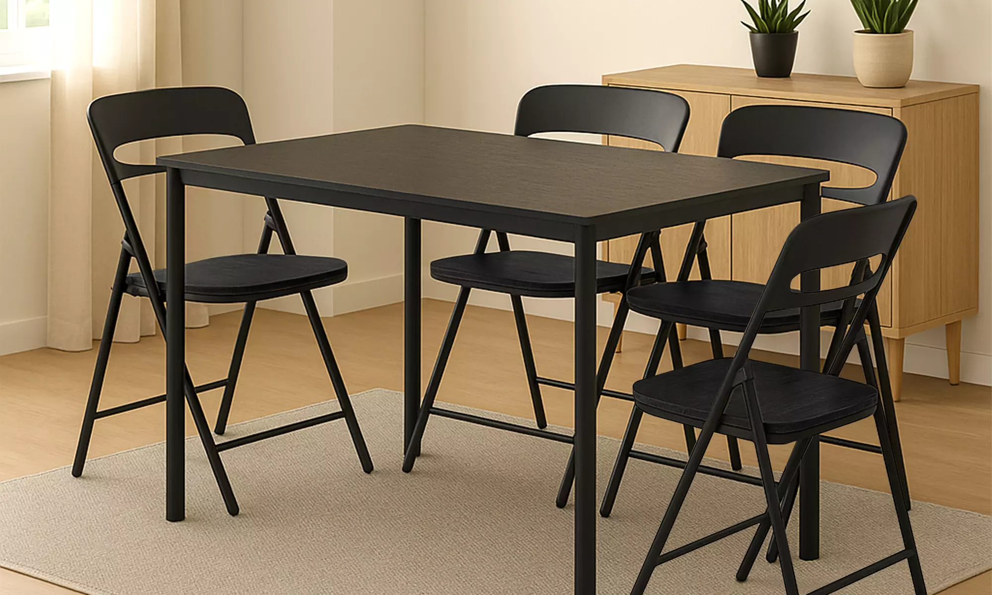 Juego de 4 sillas plegables de metal con asiento de madera