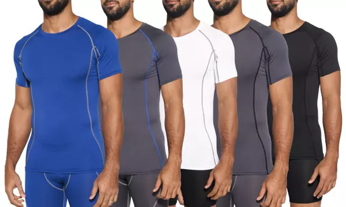 5-Pack Real Essentials Men's Compression Base Layer Active Dry Fit Shirt (S-2XL) - Second Medium