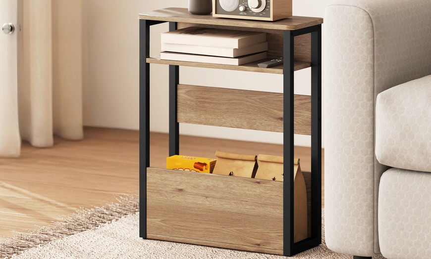 Image 3: HOMCOM Industrial Style Side Table with Storage Shelves