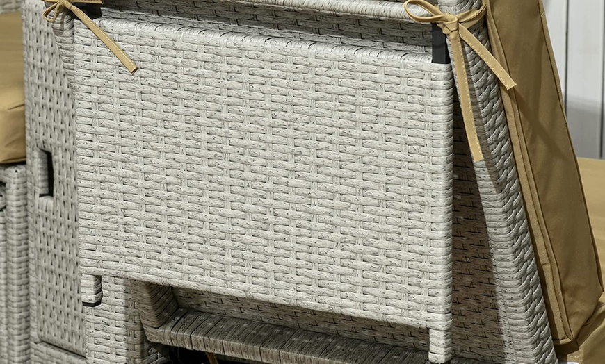 Image 12: Outsunny Rattan-Effect 2 Sun Loungers with Footstools, with Cushions