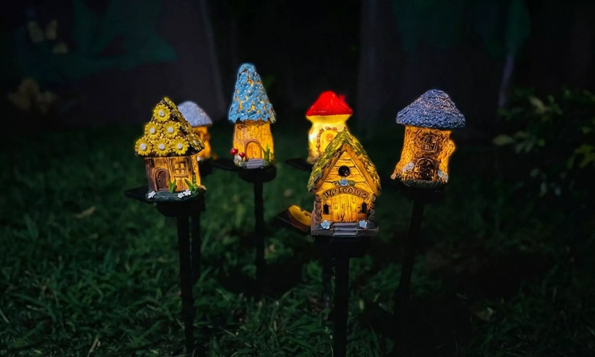 Solar-Powered Resin Cartoon House Ground Lights