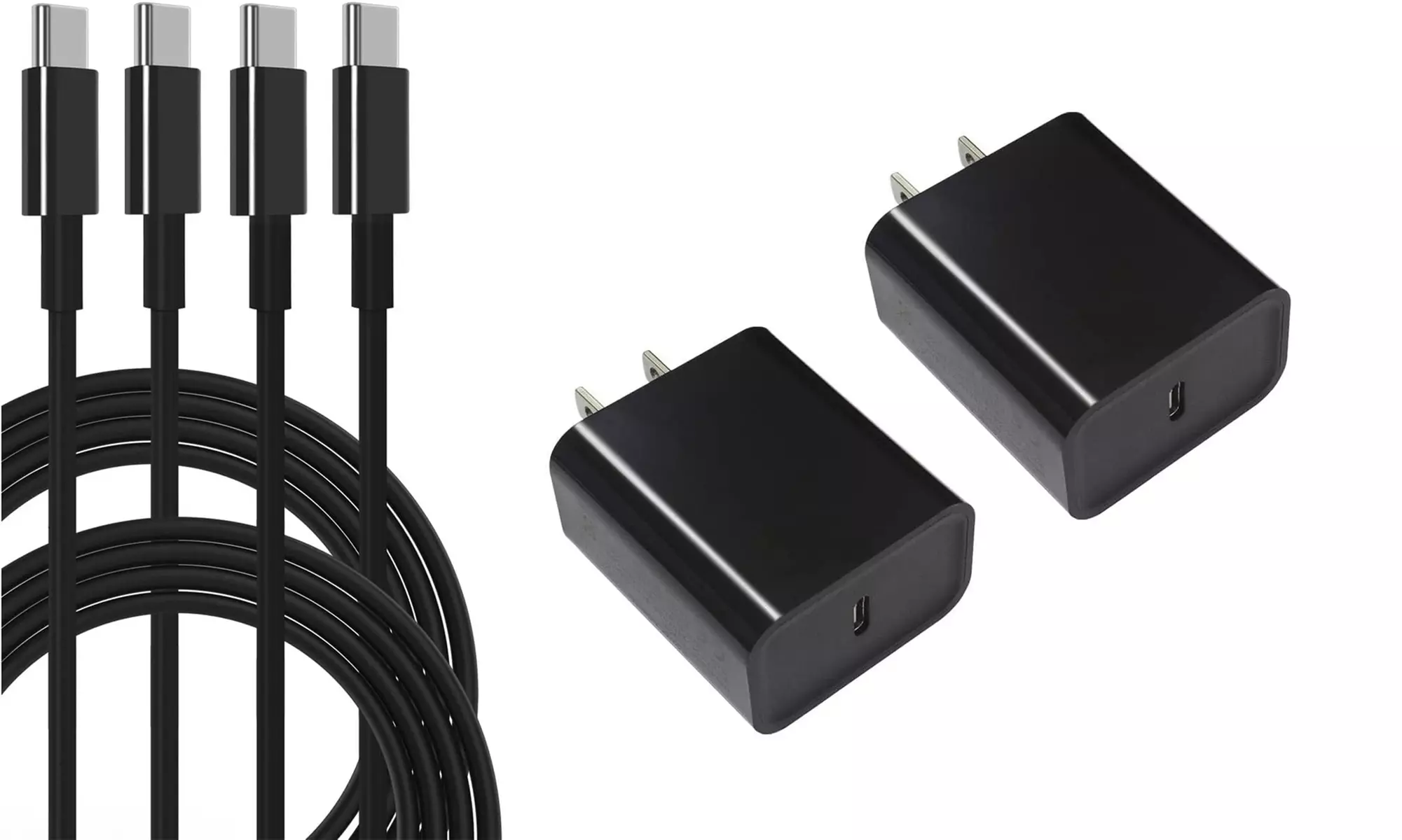2 Pack 20W PD Fast Charging Block Black USB Type C to Type C