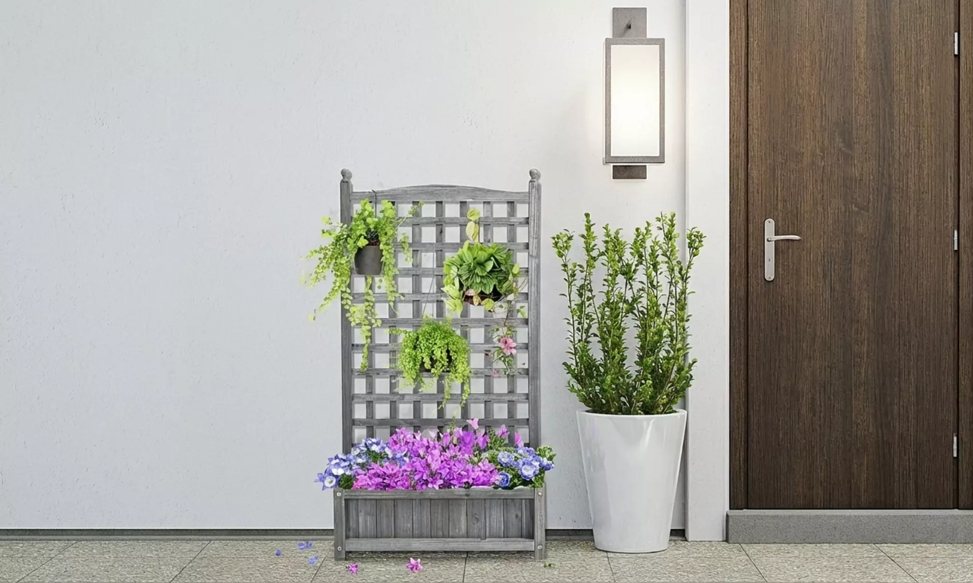 Outsunny Wooden Raised Garden Planter with Trellis