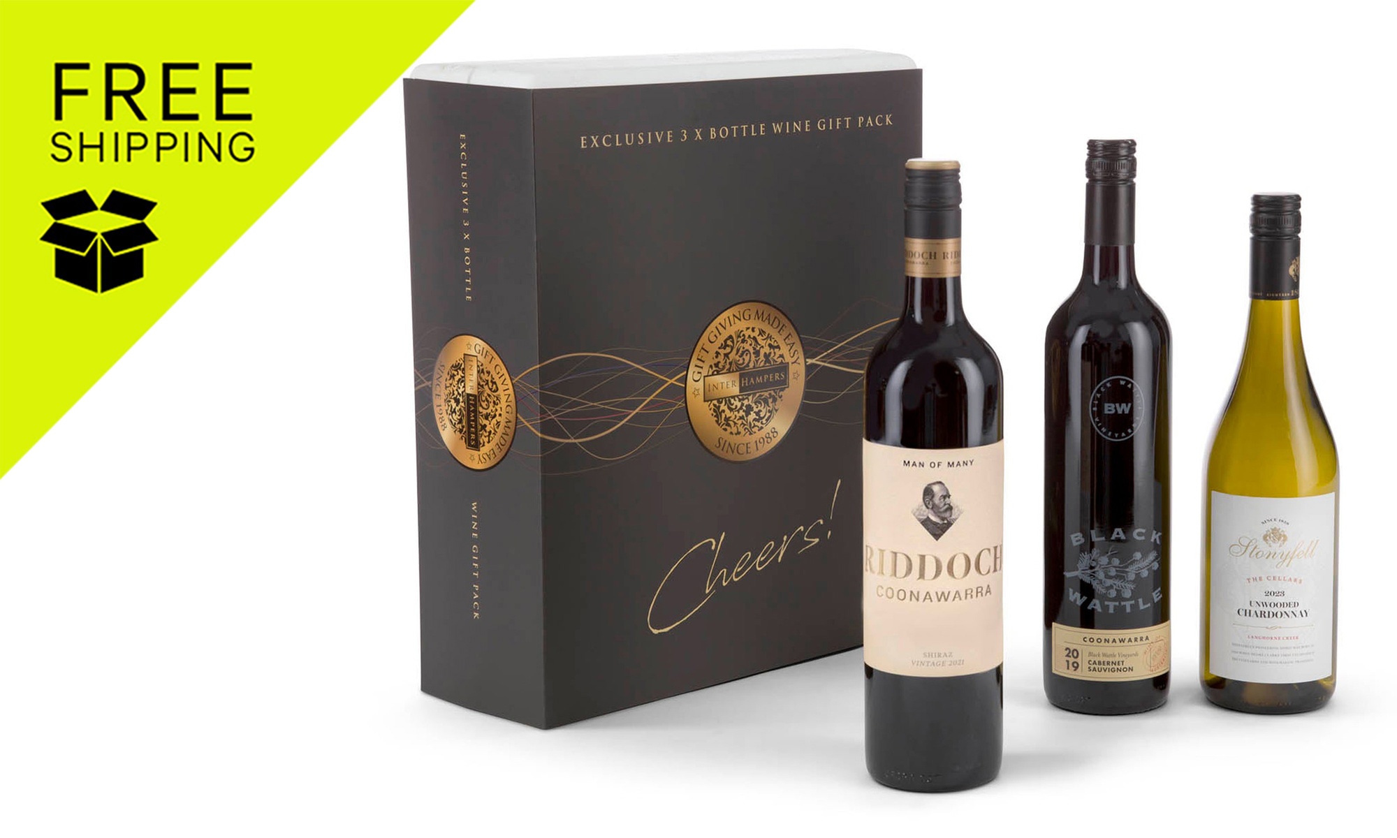 Just Add Cheese Red, Rose, Chardonnay, Wine Pack Trio Giftbox Hamper