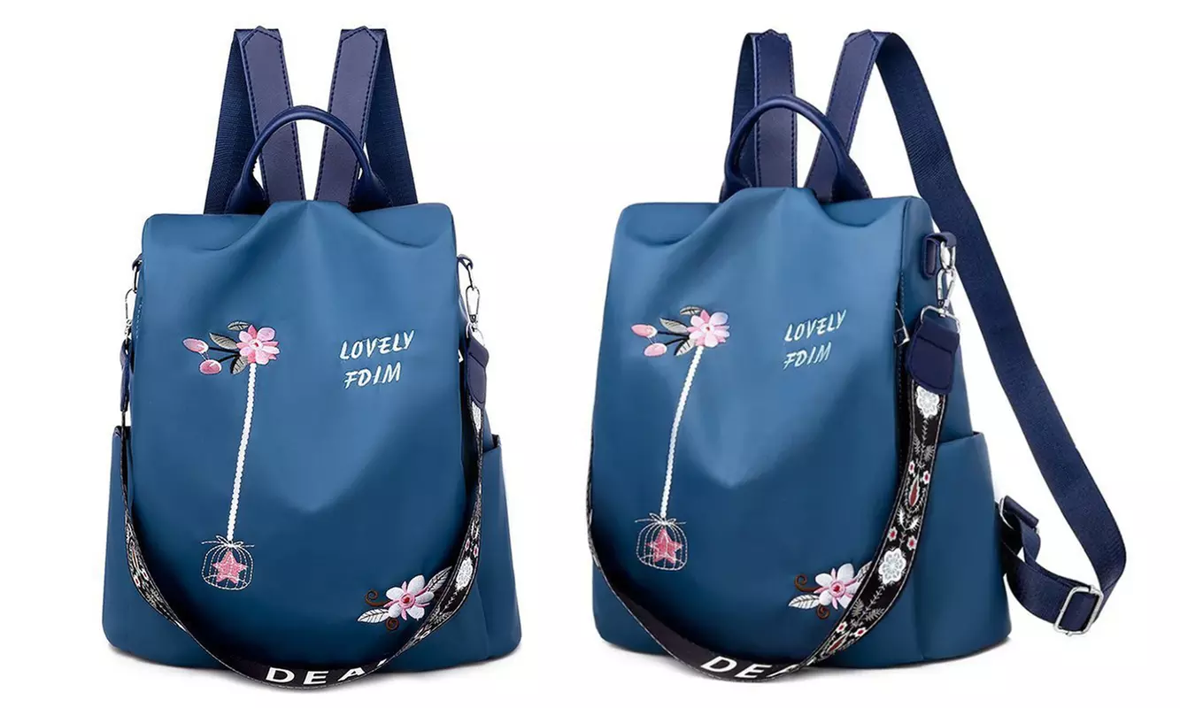 Women's Floral Embroidered Anti-Theft Backpack