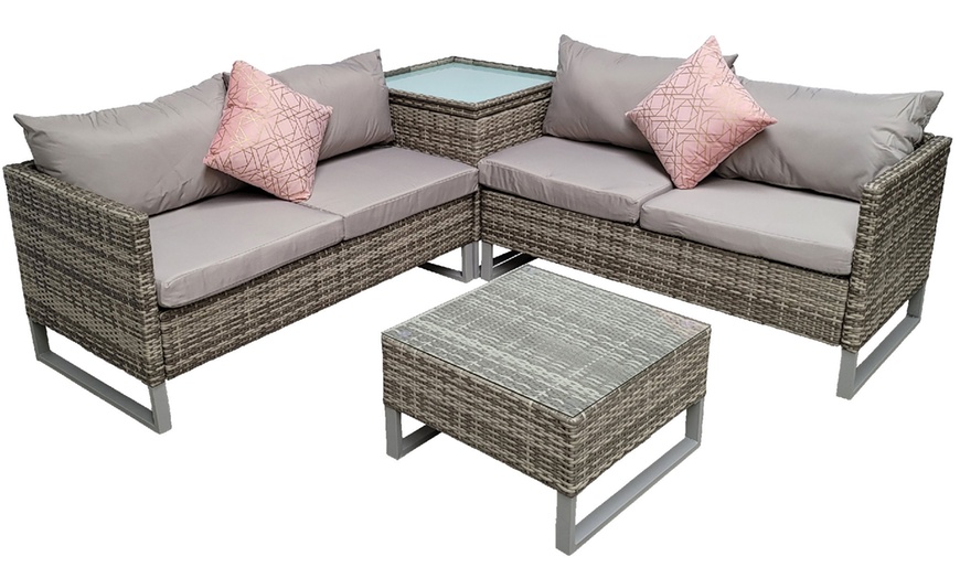 Image 3: Atlanta Rattan-Effect Corner Sofa Set in Grey with a Coffee Table 