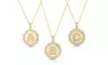 Crystal Round Disc Initial Pendant Necklace in 14K Gold Plated