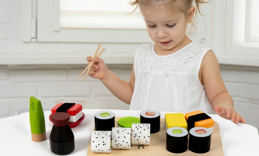 Image 1: Kids Pretend Play Wooden Sushi Toy Kit