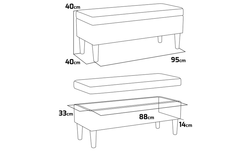 Image 9: Banco tapizado con almacenaje y patas de madera de Frankystar