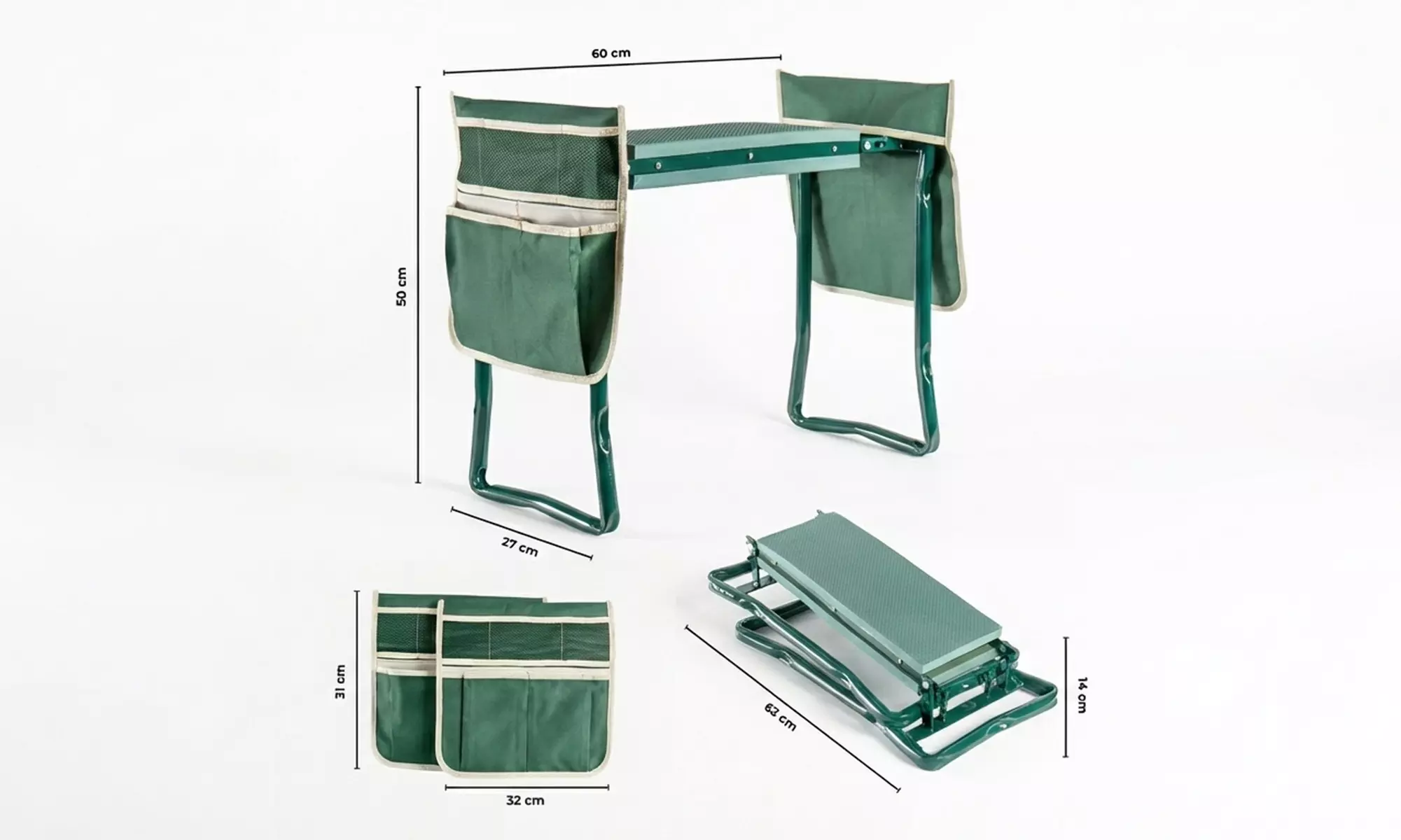 Klappbarer Garten-Kniehocker mit Taschen