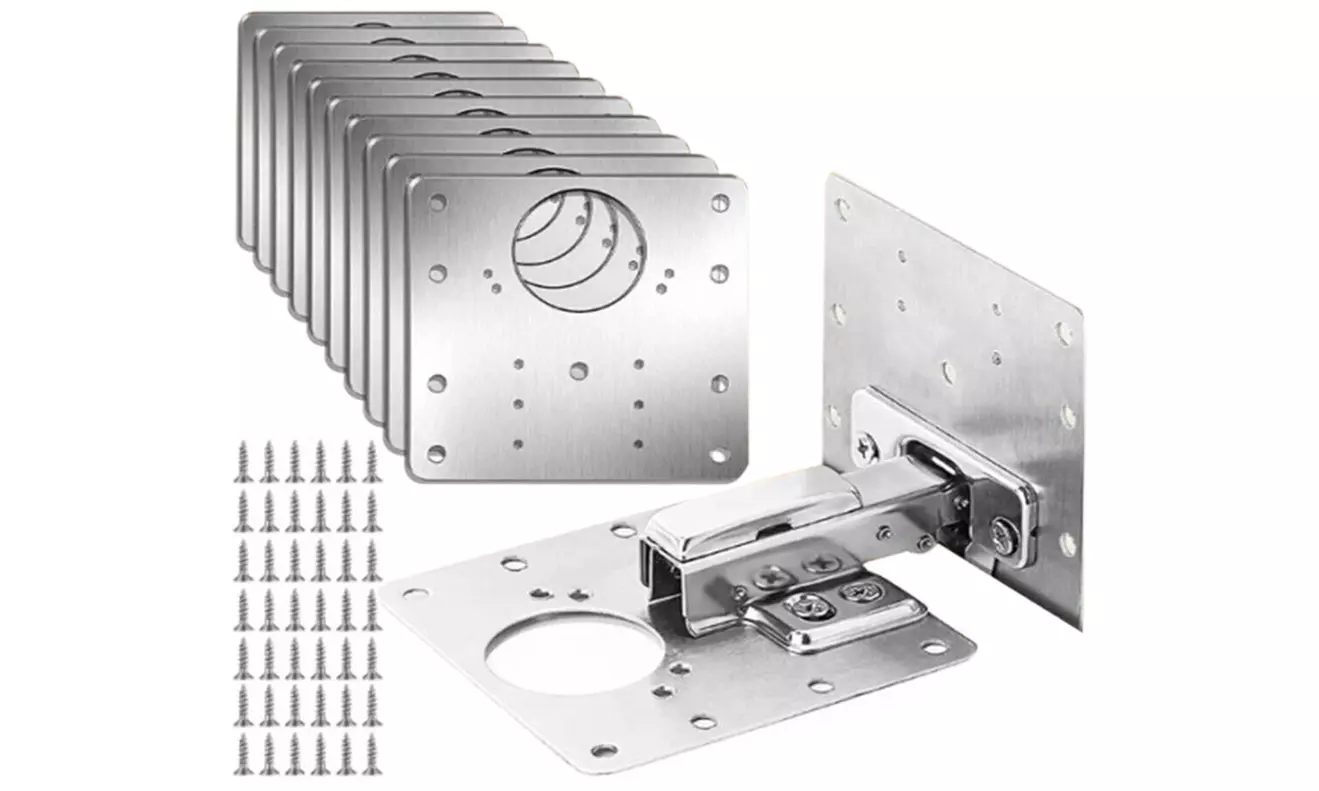 10-Pack Cabinet Hinge Repair Plate Kit - Stainless Steel Heavy Duty Fix for Kitchen & Wardrobe Doors with Screws