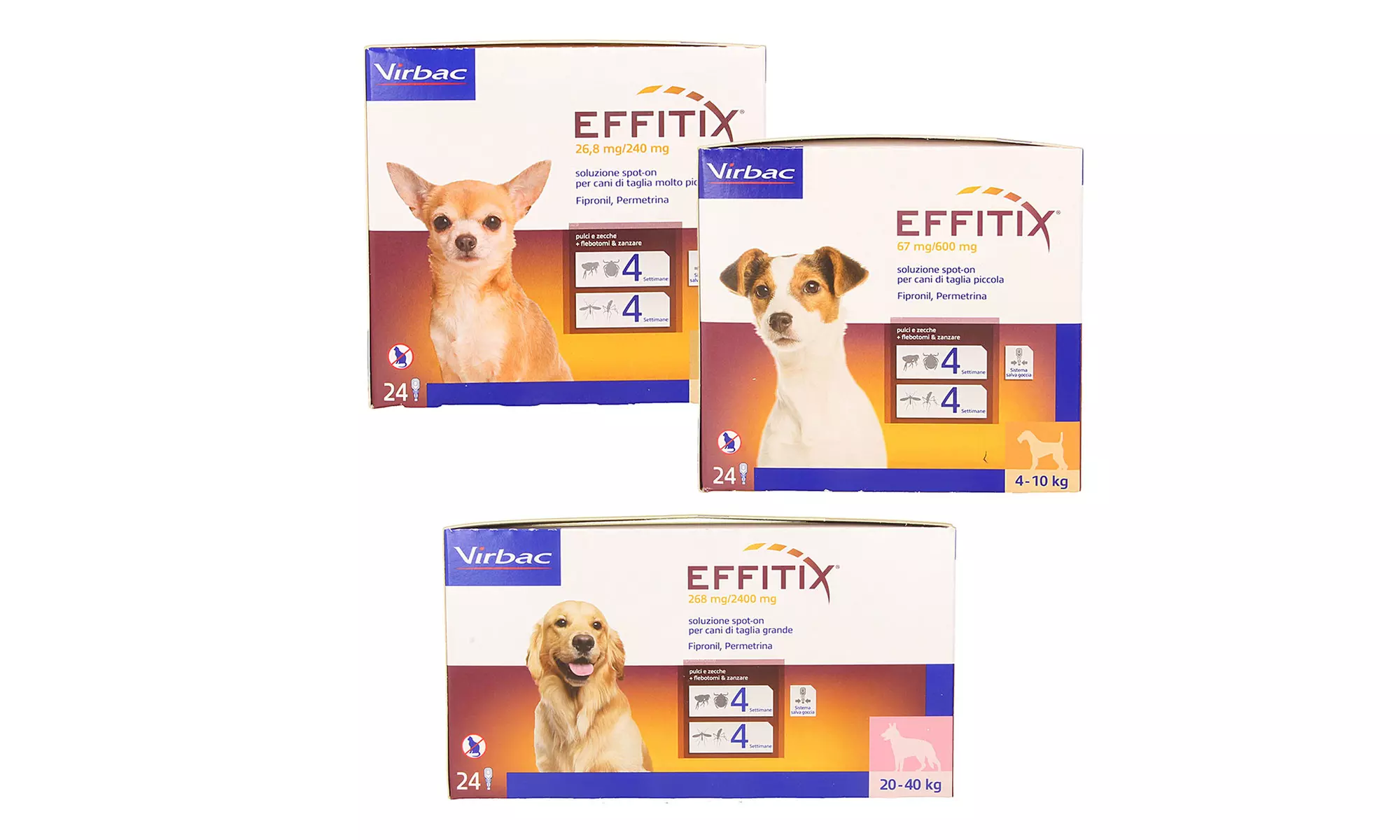 24 pipette antiparassitarie Virbac Effitix Spot On per cani