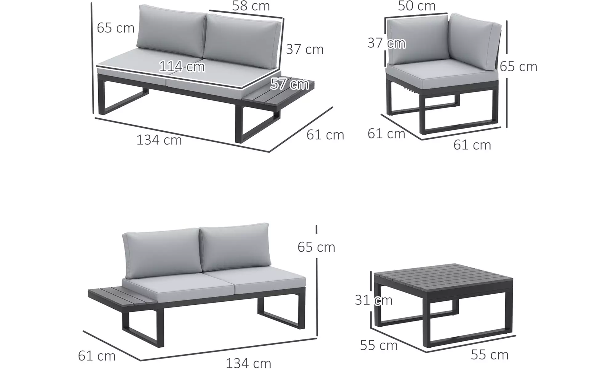 Four-Seater Outsunny Garden Set with Recline Corner Sofa and Table