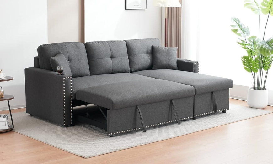 Image 3: Three Seater Reversible Sofa Bed with Storage and Cupholder
