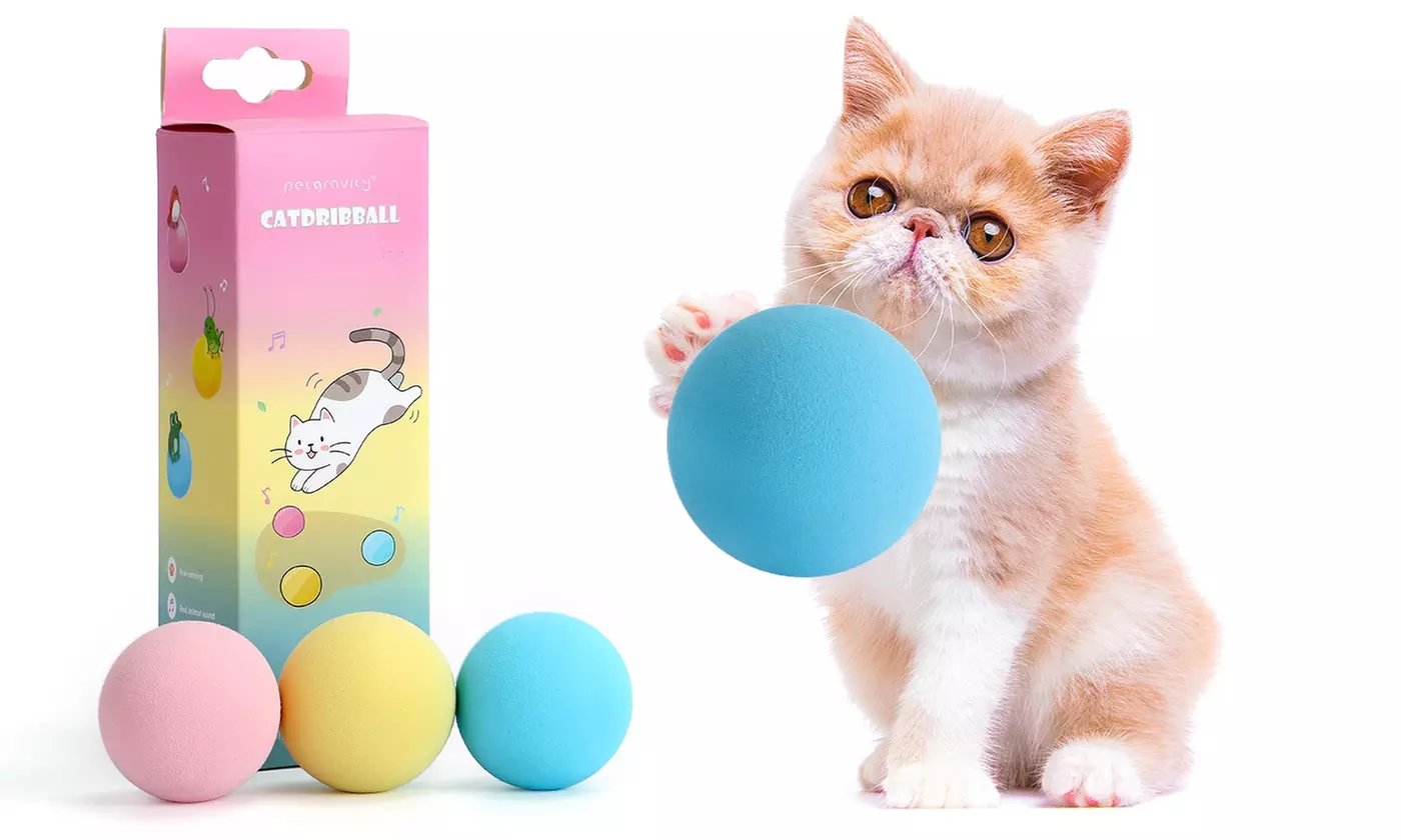 3Pcs Cat Sound Resilient Chaser Ball Toys Simulate Animal Sounds Catnip Addable - Primary Image