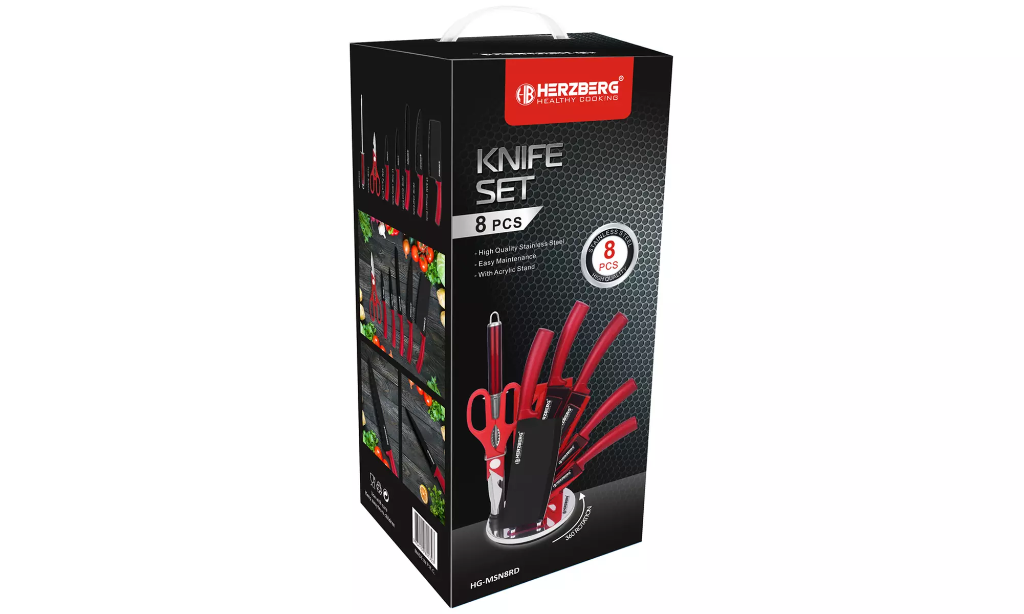 Ensemble 8 pièces avec couteaux, aiguiseur, ciseaux et support