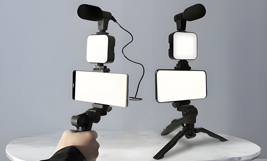 Image 1: Kit vlogging multifuncional con luz led regulable y micrófono 