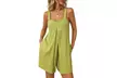 Women Casual Sleeveless Wide Leg One Piece Jumpsuit Short Romper with Pocket - Second Medium