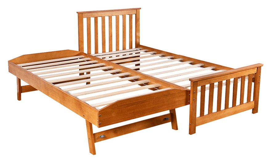 Image 2: Single Wooden Bed with Trundle