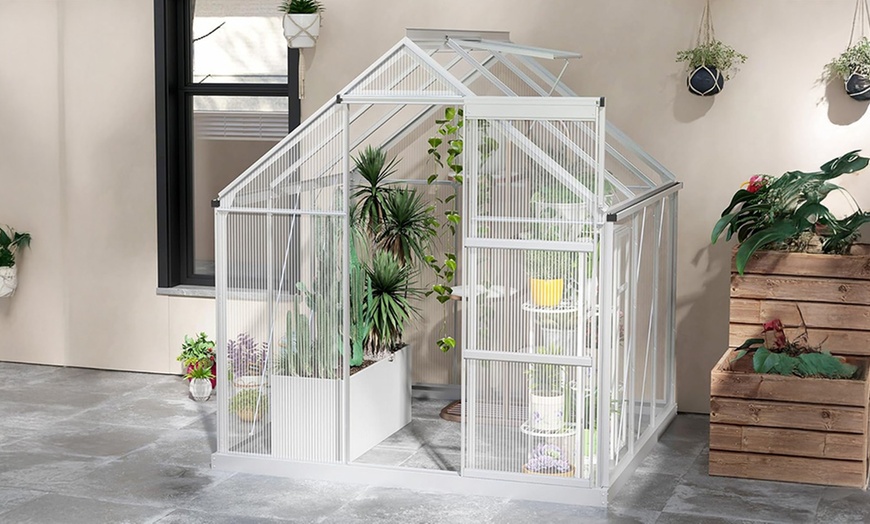 Image 1: Outsunny 6 x 6 ft Walk-In Polycarbonate Greenhouse