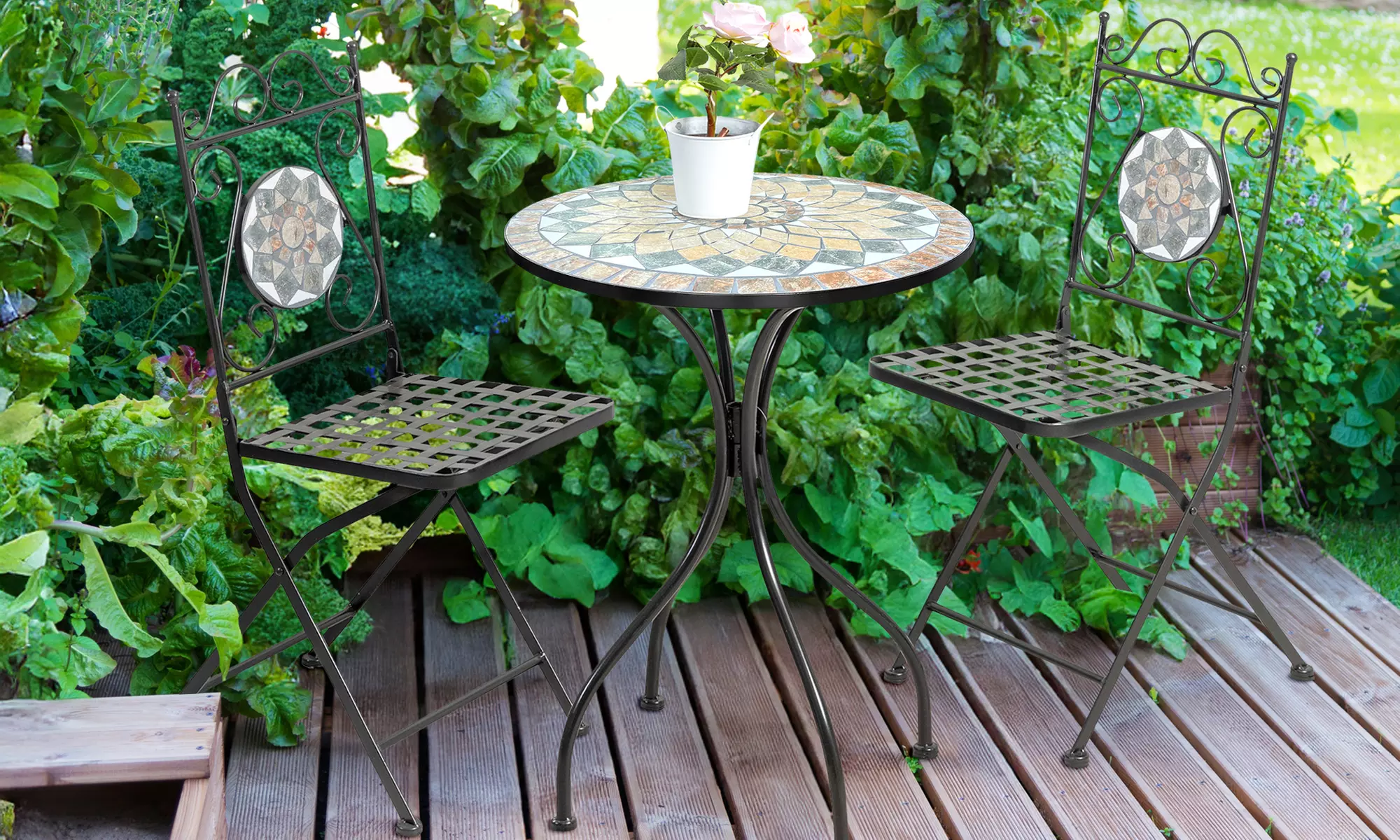 Set Bistrot con 2 sedie e 1 tavolo a mosaico