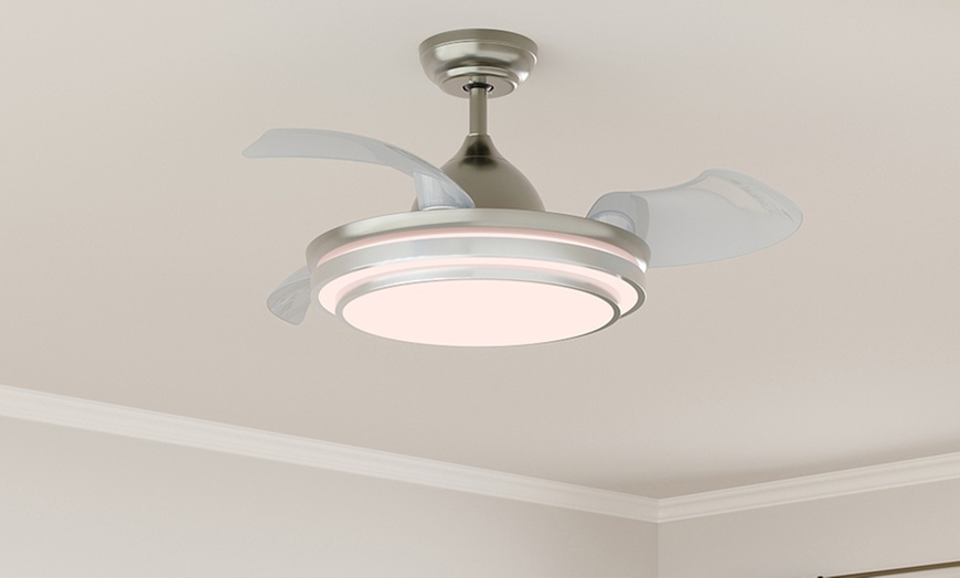 Image 2: 42 Inch LED Ceiling Fan Light with Retractable Blades & Remote Control