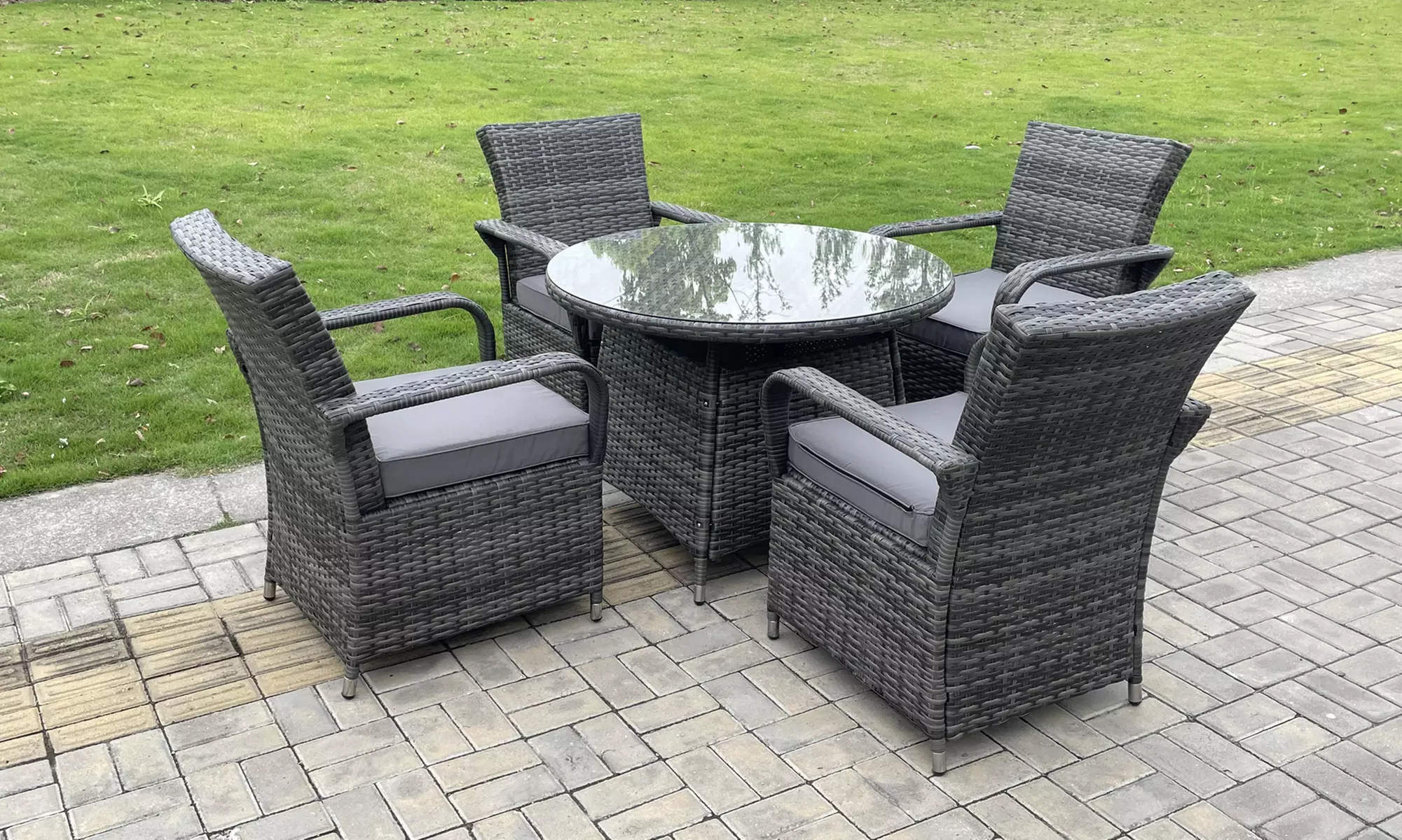 Fimous Polyrattan-Gartenmöbel-Set mit rundem Tisch für 4 Personen - Second Medium