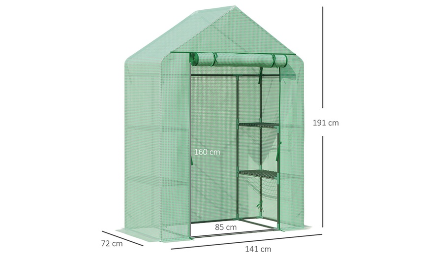 Image 8: Outsunny Walk In Greenhouse with Shelves, PE cover and roll up door 