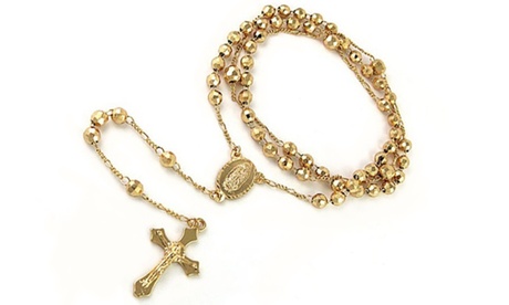 18K Gold Plated Diamond Cut Rosary NA Brass 18 Inch