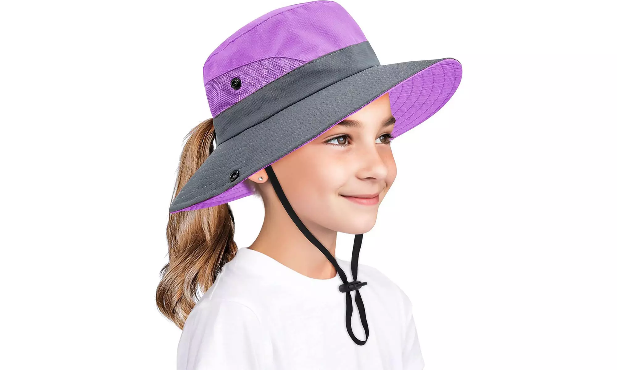 Womens UV Protection Hat Foldable Wide Brim Ponytail Sun Hats